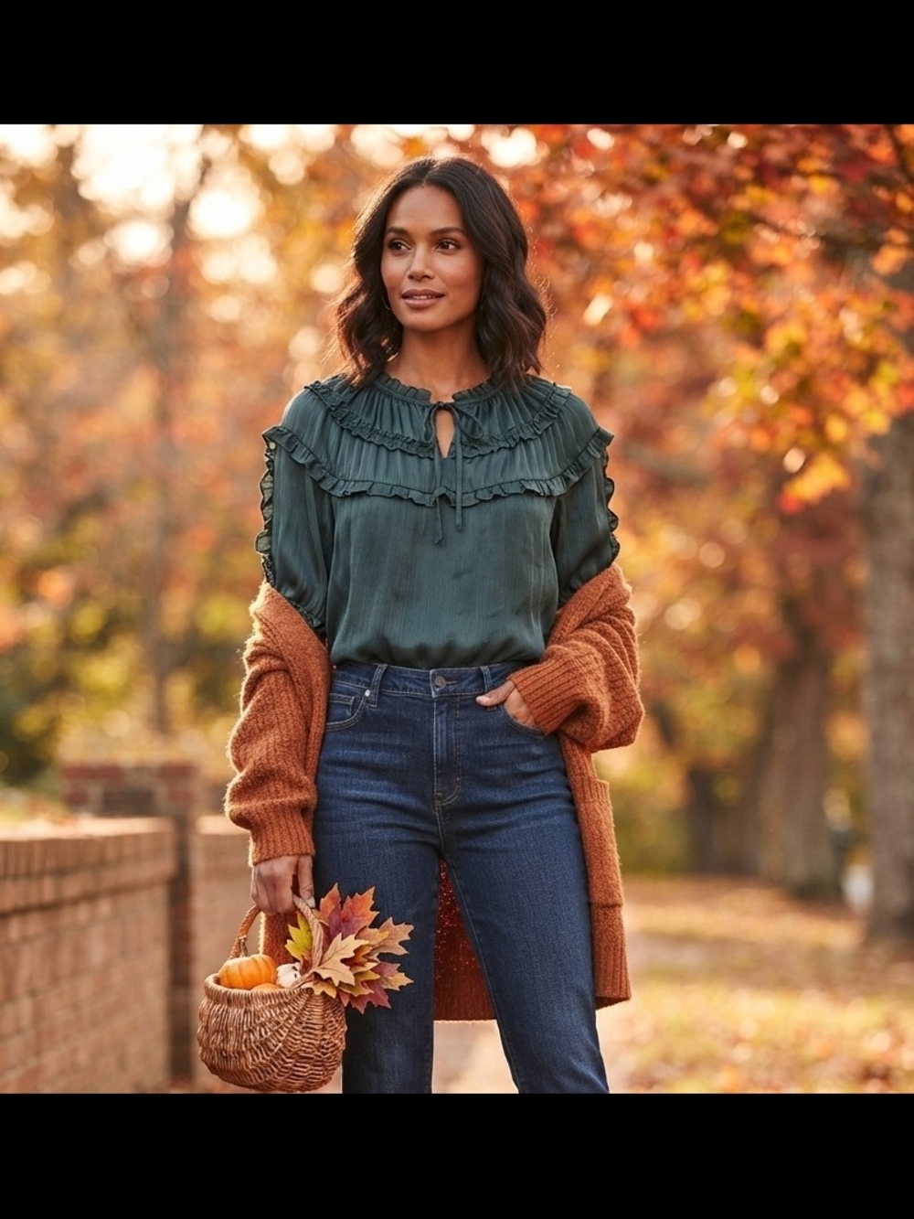 CeCe Ruffle-Tie Blouse in Forest Green